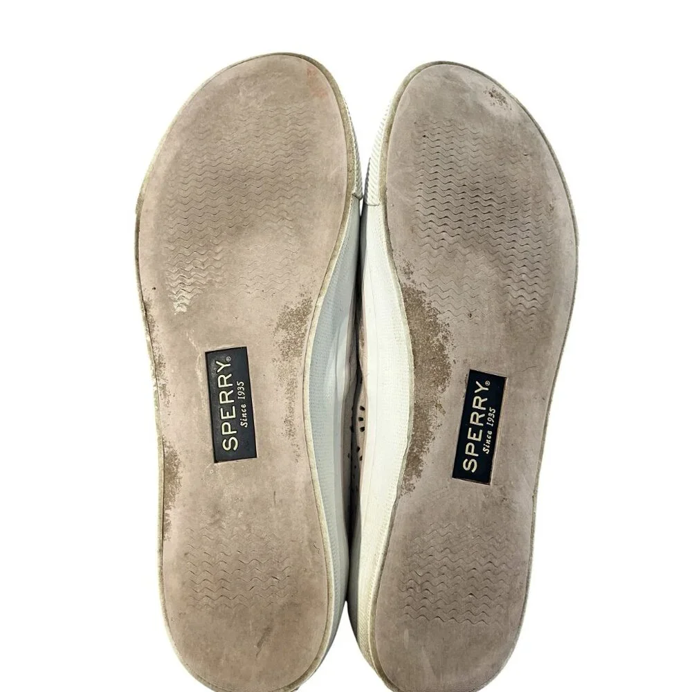 Sperry Leather Slip On Sneaker 10 Seaside Coastal Nautical Preppy Resort Beach